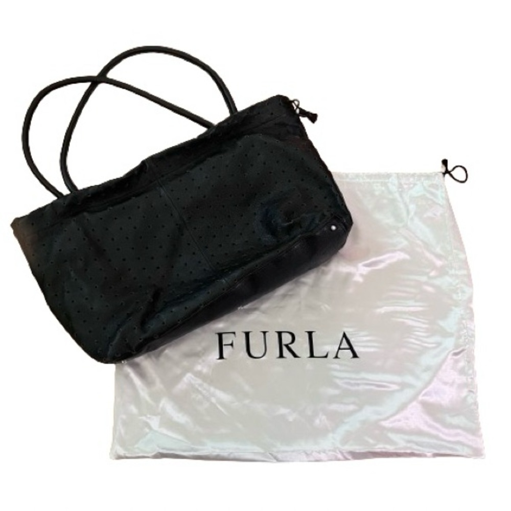 Furla Black Perforated Leather Large Tote Bag With Dust Bag